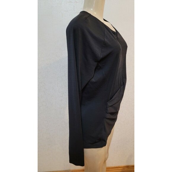ATHLETA THUMBLOLE RUCHED SPACE DYE BLACK 1/4 ZIP LONG SLEEVE TOP SIZE L # 116 - Picture 3 of 6